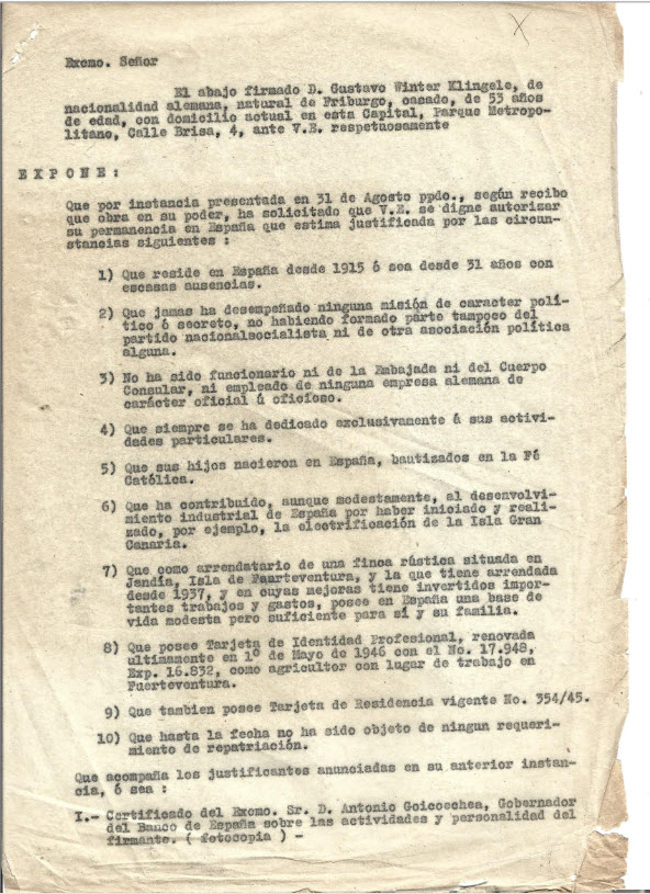 Solicitud de permiso de residencia en Espa&ntilde;a, 7 de octubre de 1946