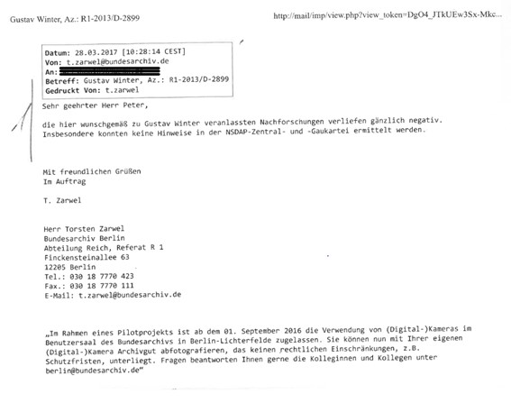 Consulta al Bundesarchiv-Berlin sobre la afiliaci&oacute;n de Gustav Winter 